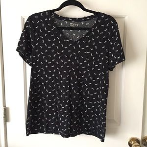 LOFT black and white v-neck with bow pattern
